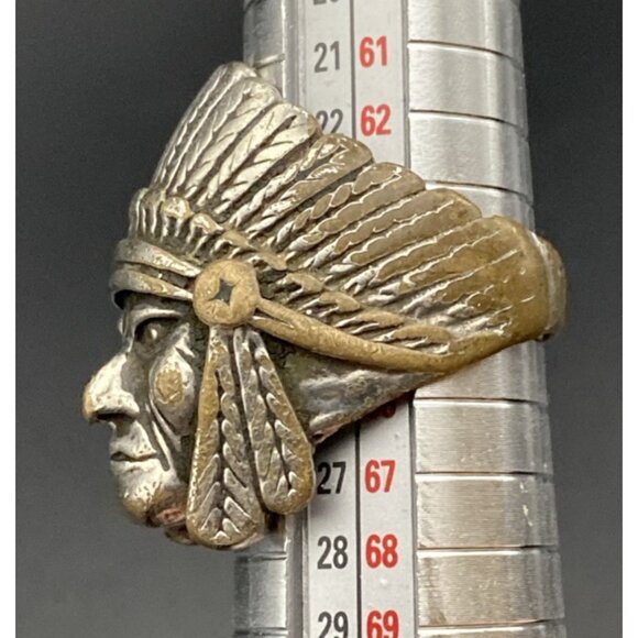 1985 Biker Ring G&S Gordon Smith Silver Tone Native American Chief  Sz  11 LOOK - Picture 10 of 10